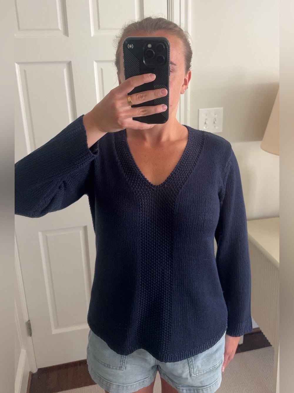 MARBLE - V-Neck Navy Knit Sweater